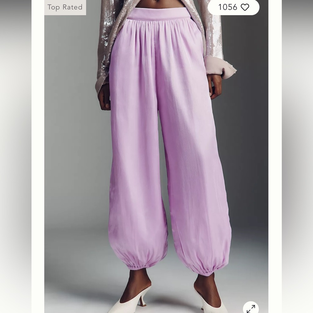 Anthropologie Maeve Shiny Lavender Ballon Pants - M (NWT)